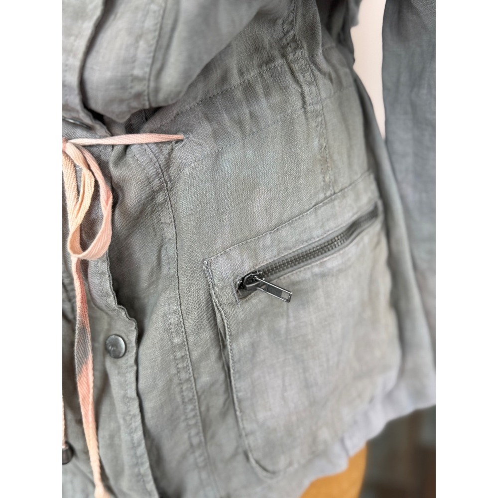 100% Linen Utility Jacket Size L – Drawstring Waist Bird Patch One of a‎ Kind - Picture 9 of 11